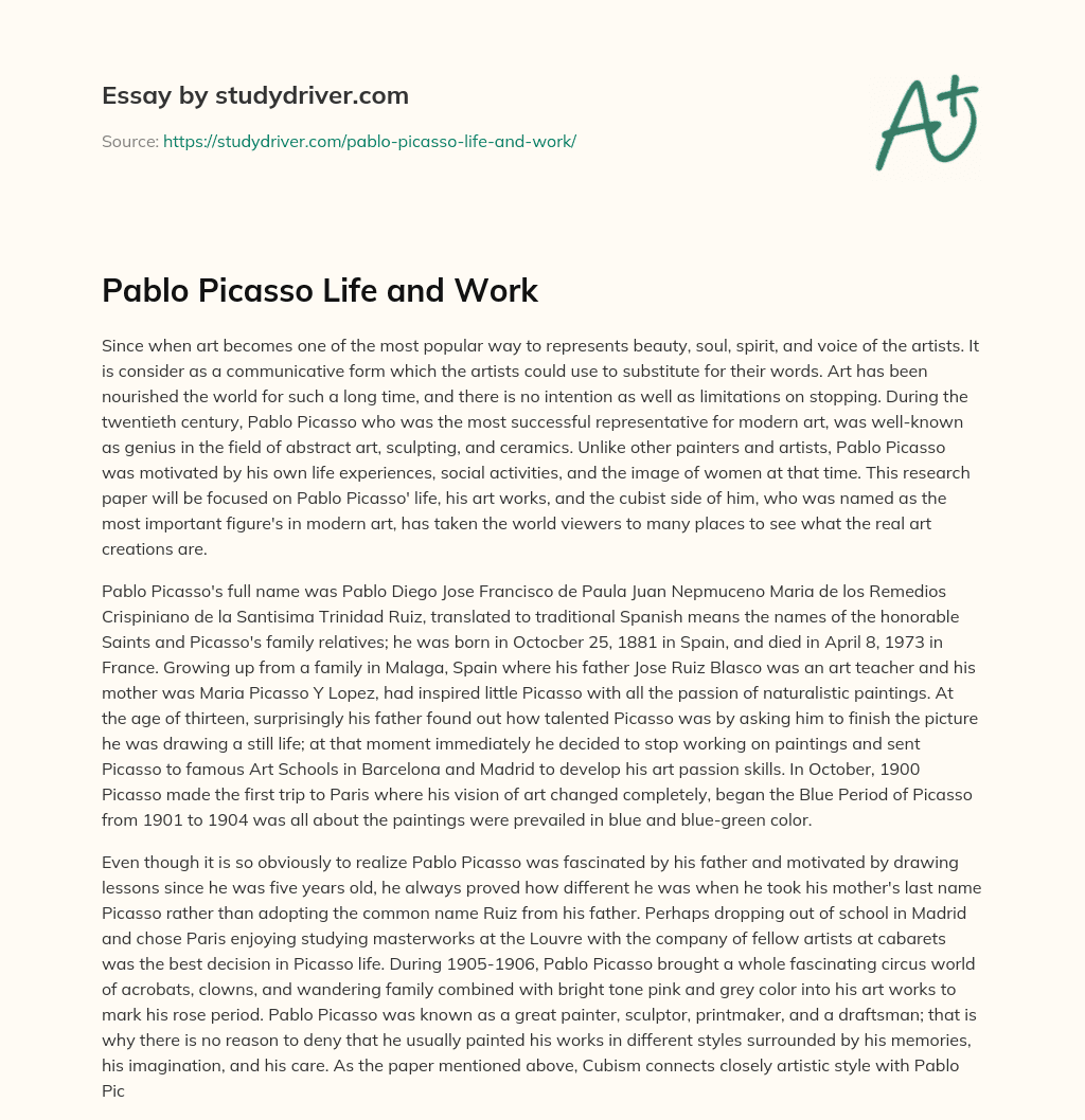 Pablo Picasso Life and Work essay