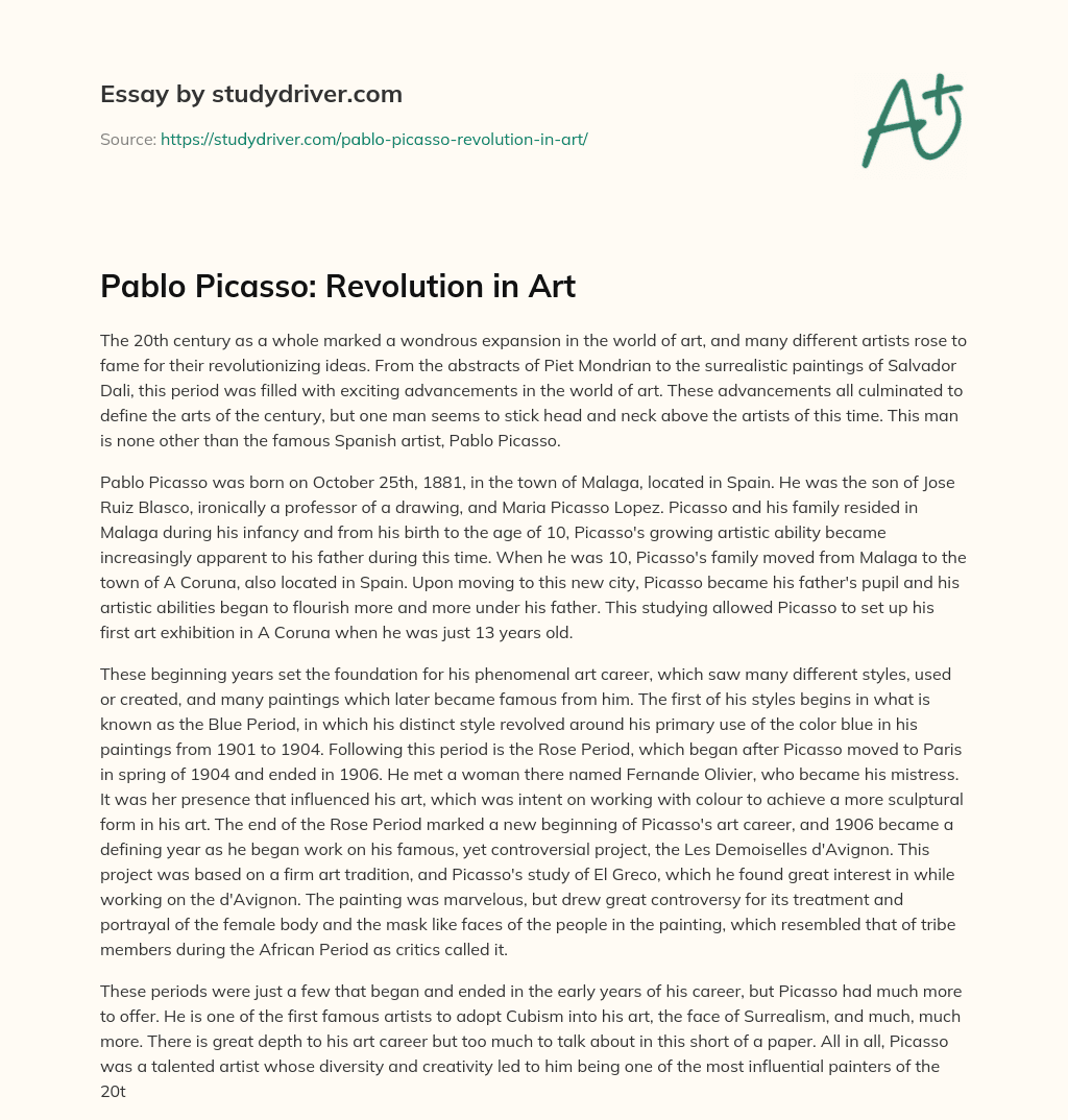 Pablo Picasso: Revolution in Art essay