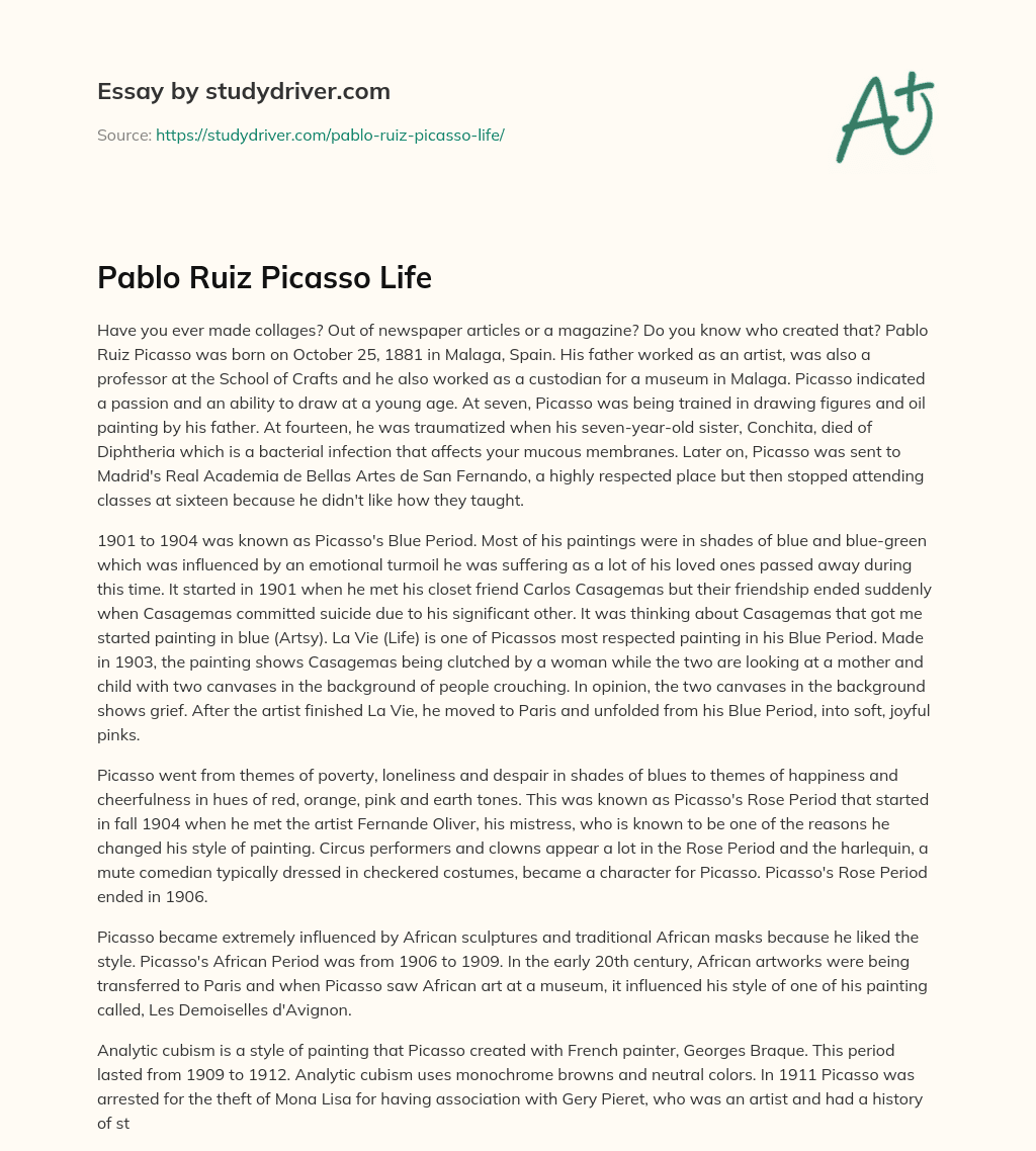 Pablo Ruiz Picasso Life essay