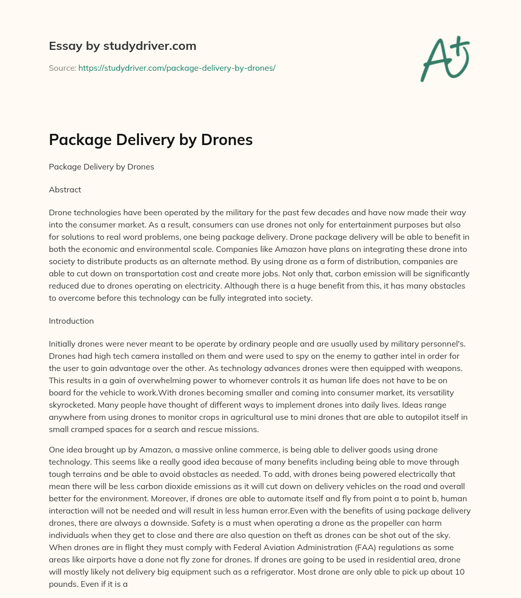 Package Delivery by Drones essay