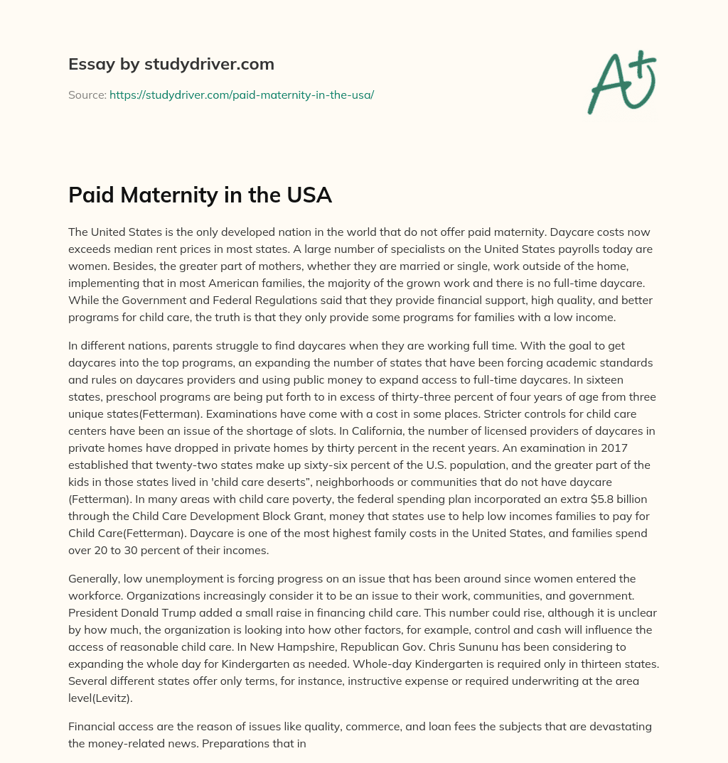 Paid Maternity in the USA essay