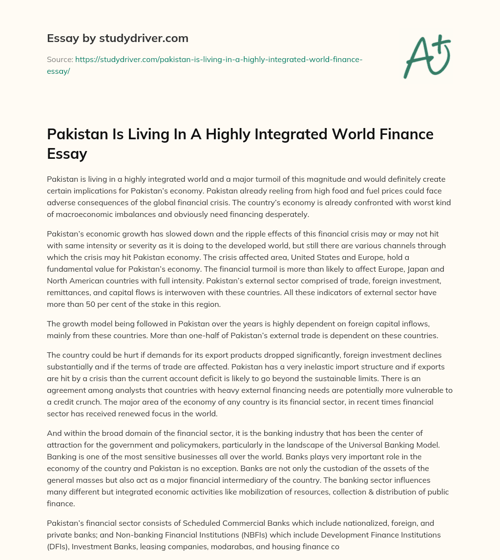 Pakistan is Living in a Highly Integrated World Finance Essay essay