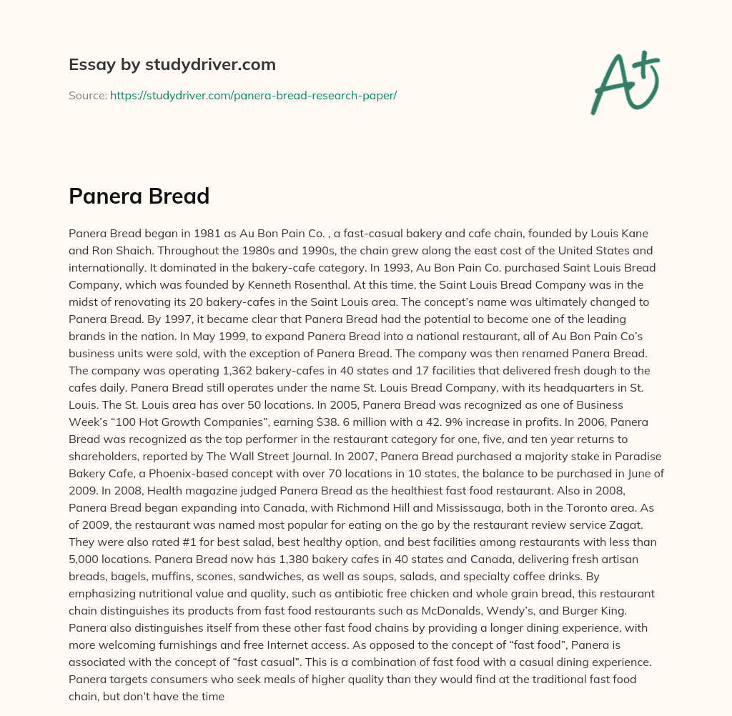 Panera Bread essay