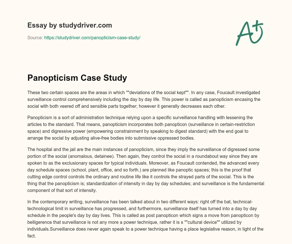 Panopticism Case Study essay