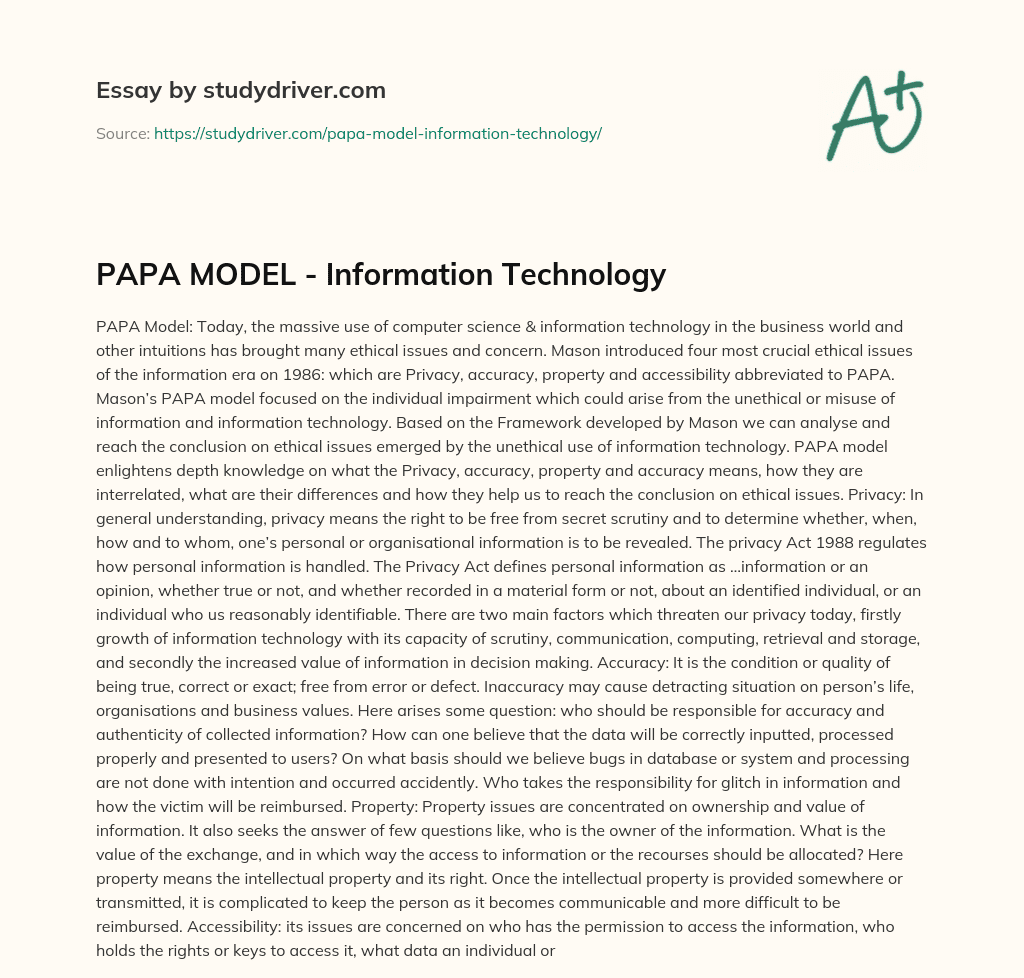 PAPA MODEL – Information Technology essay