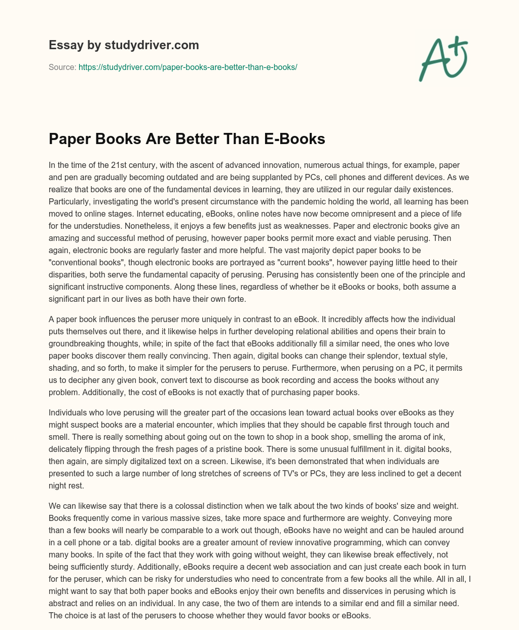 Paper Books are Better than E-Books essay