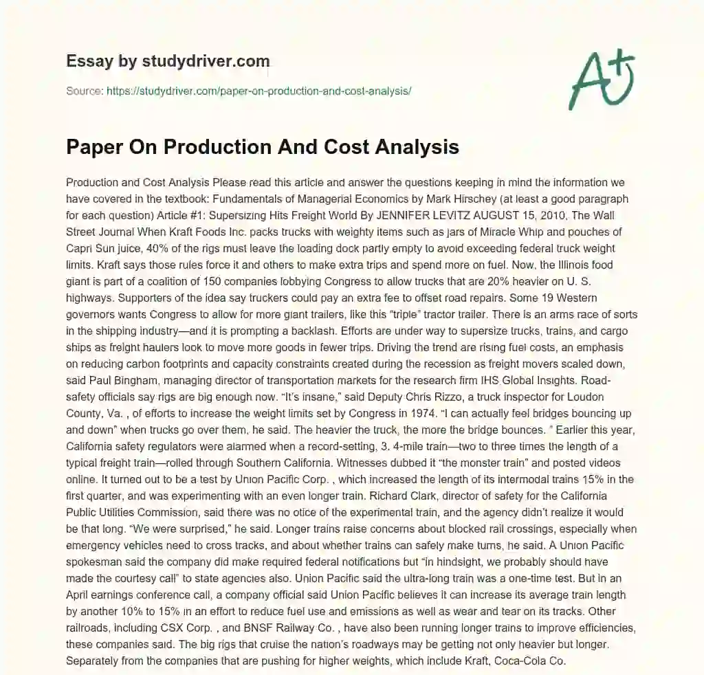 Paper on Production and Cost Analysis essay