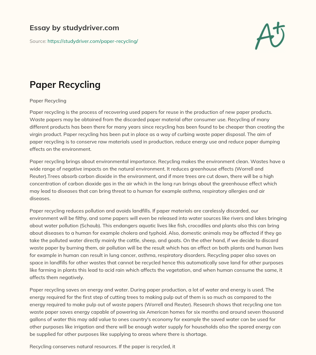 Paper Recycling essay