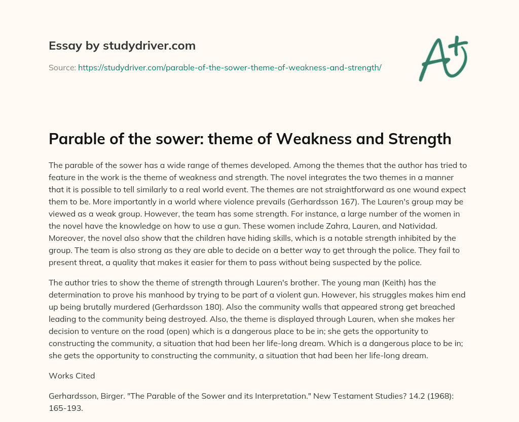 Parable of the Sower: Theme of Weakness and Strength essay