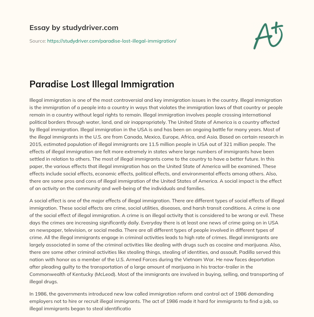 Paradise Lost Illegal Immigration essay
