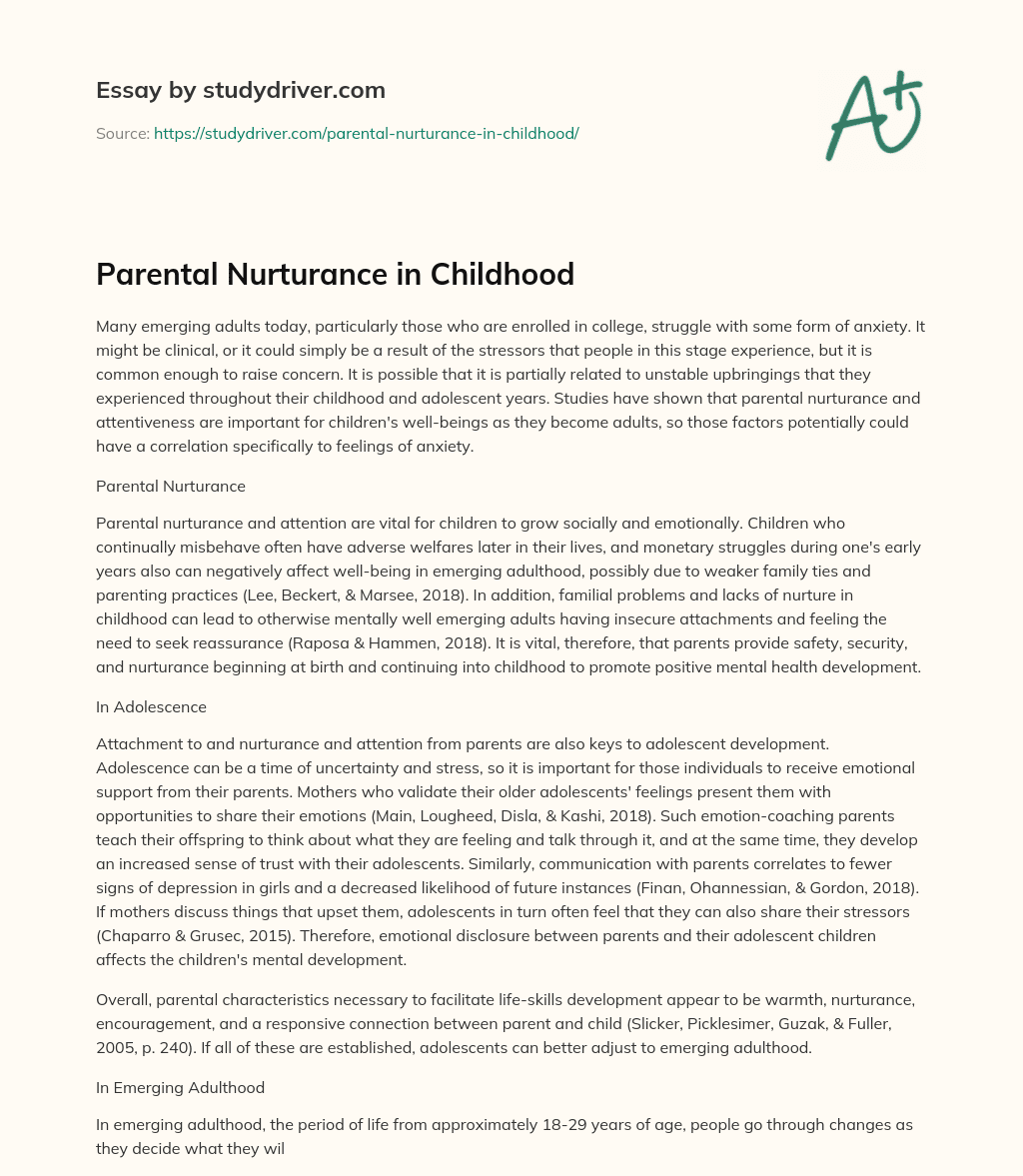 Parental Nurturance in Childhood essay