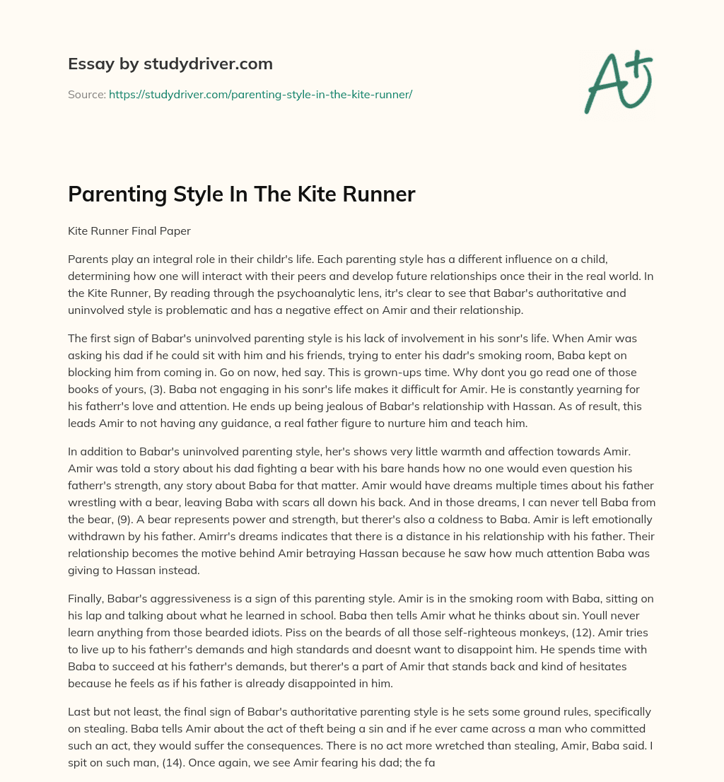 Parenting Style in the Kite Runner essay