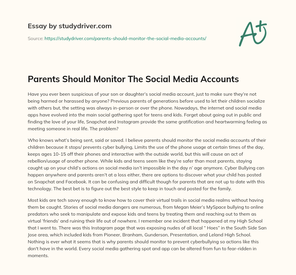Parents should Monitor the Social Media Accounts essay