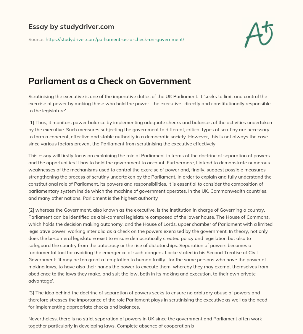 Parliament as a Check on Government essay