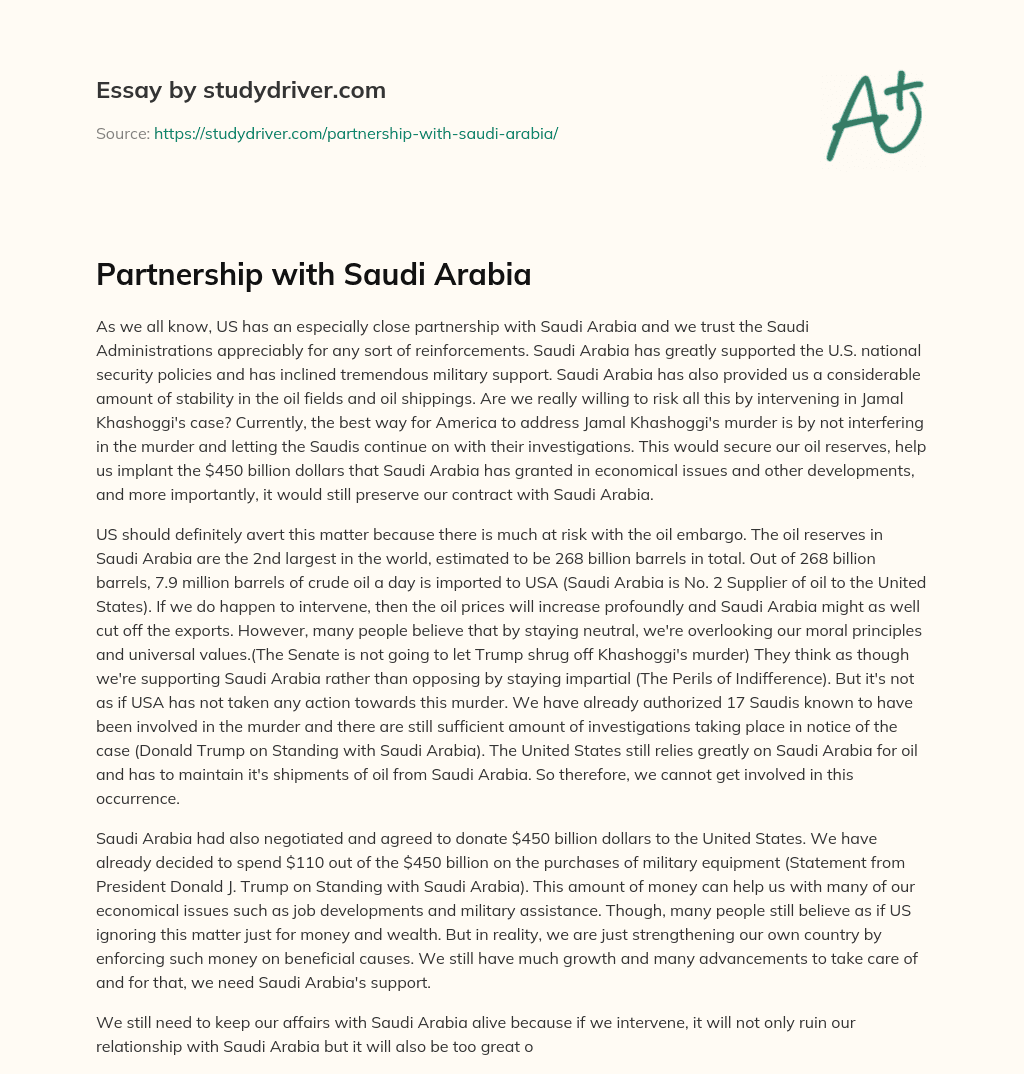 Partnership with Saudi Arabia essay