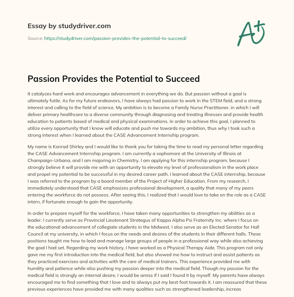 Passion Provides the Potential to Succeed essay