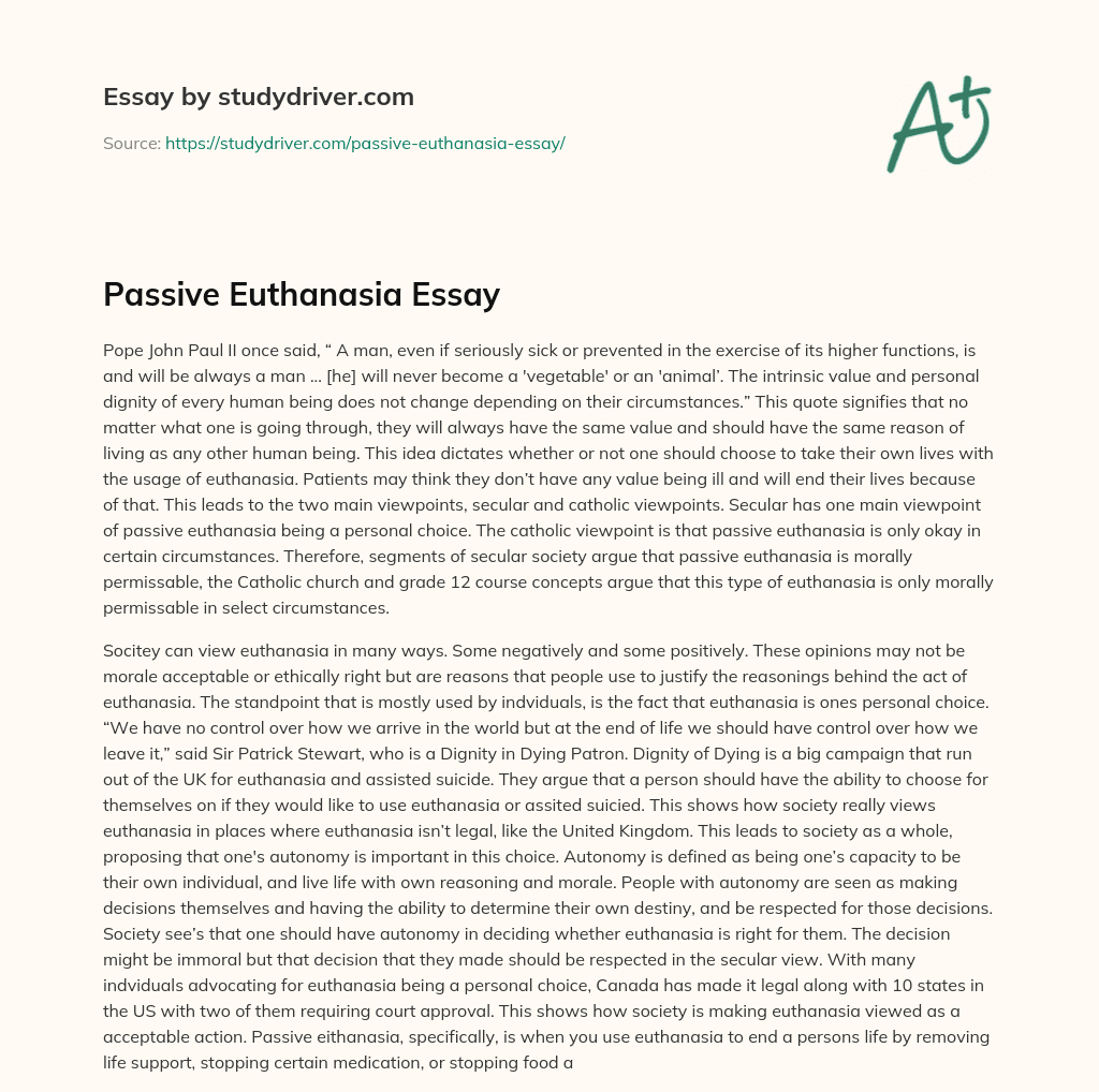 Passive Euthanasia Essay essay