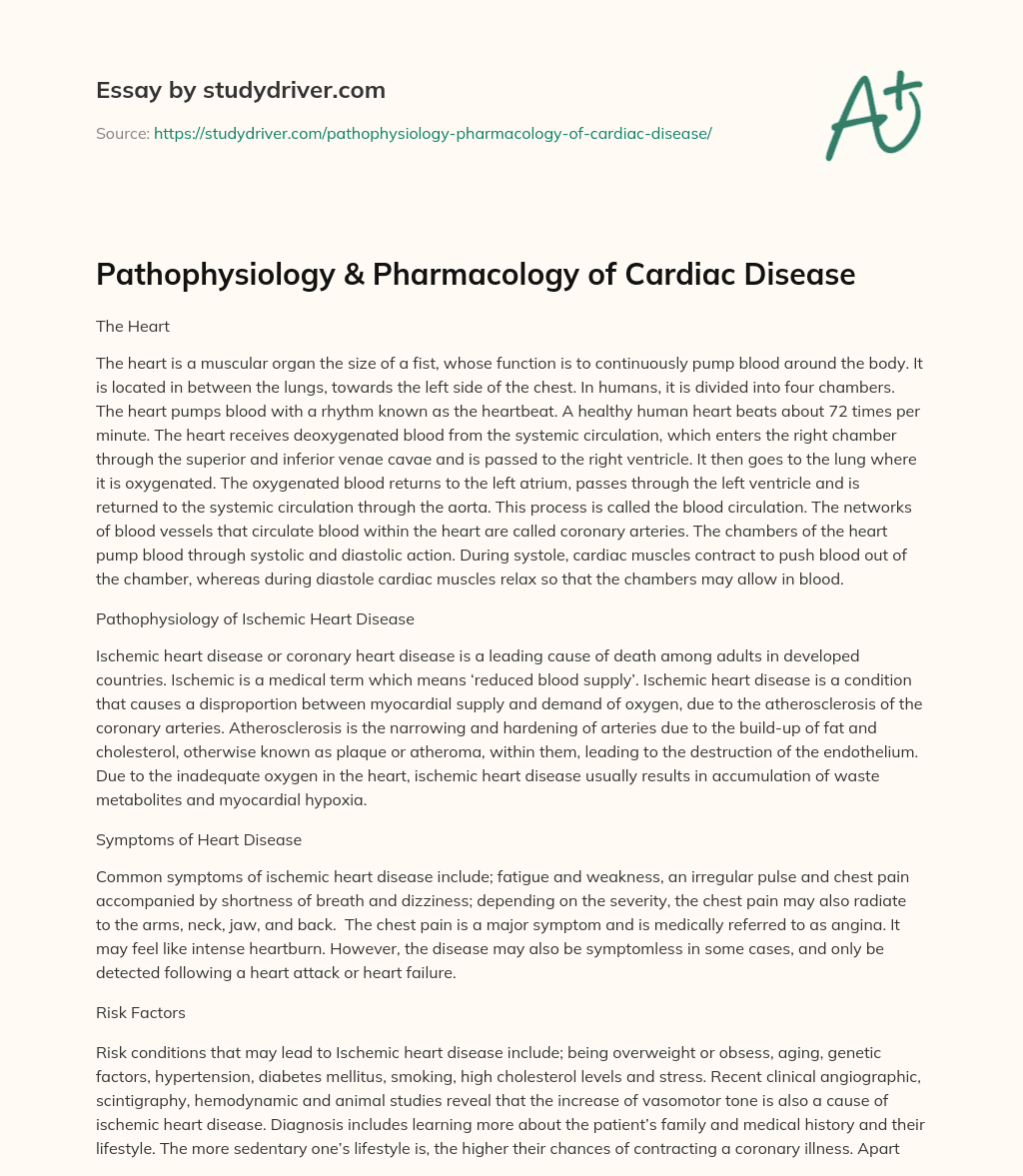 Pathophysiology & Pharmacology of Cardiac Disease essay