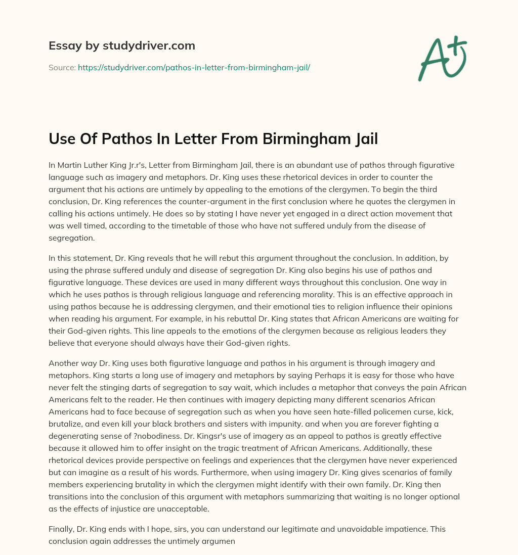 Use of Pathos in Letter from Birmingham Jail essay
