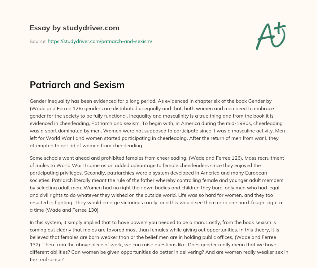 Patriarch and Sexism essay