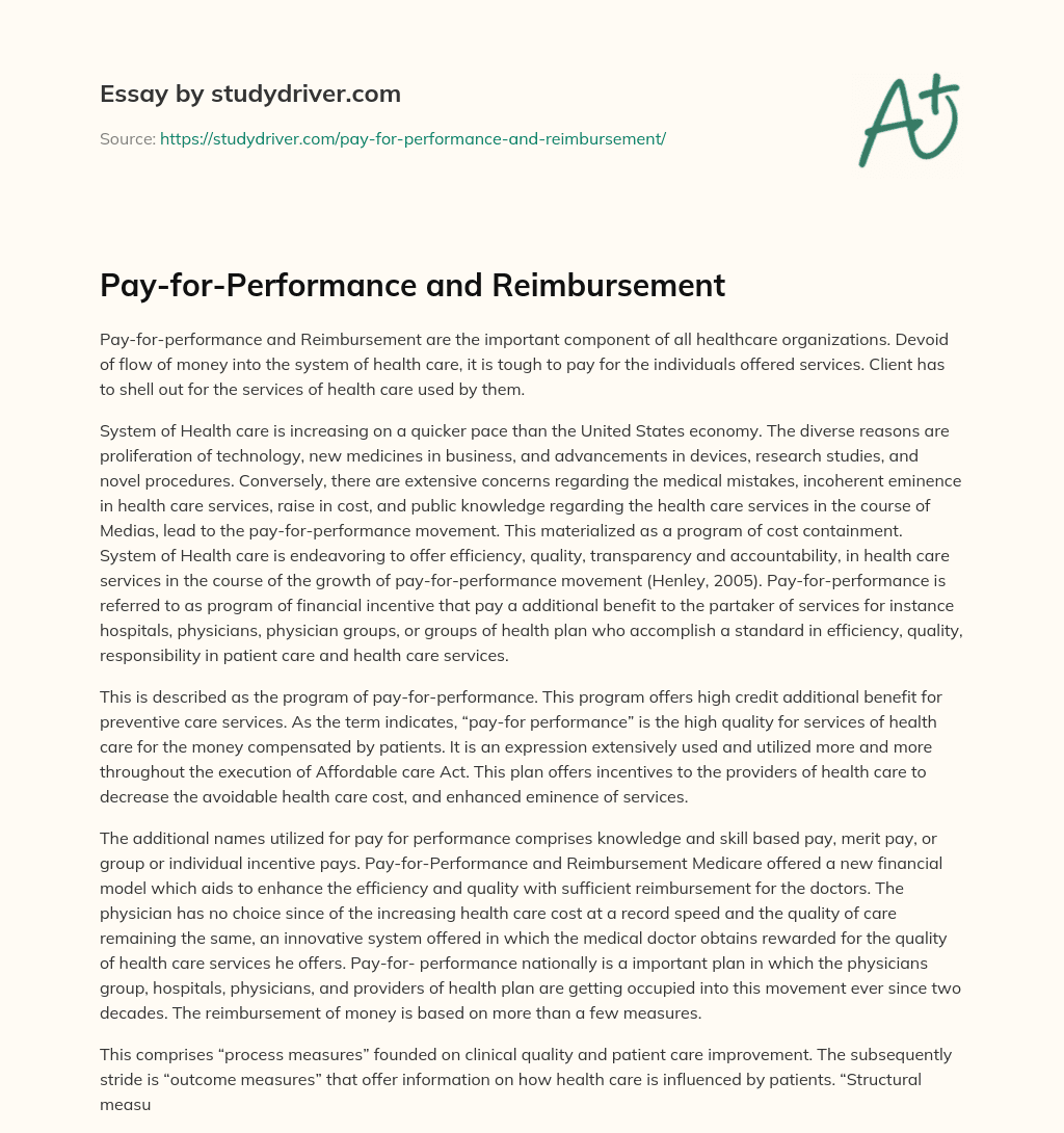 Pay-for-Performance and Reimbursement essay