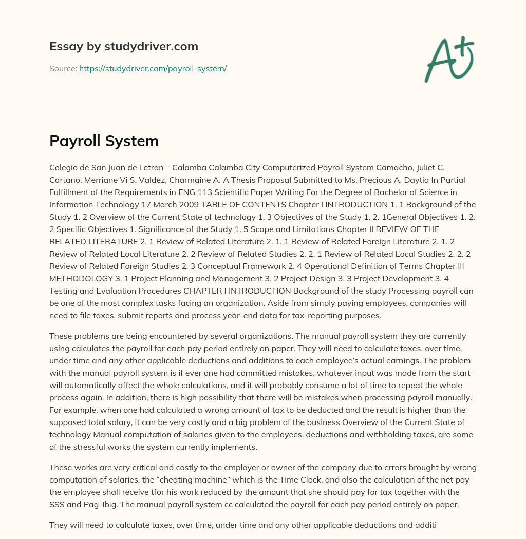 Payroll System essay