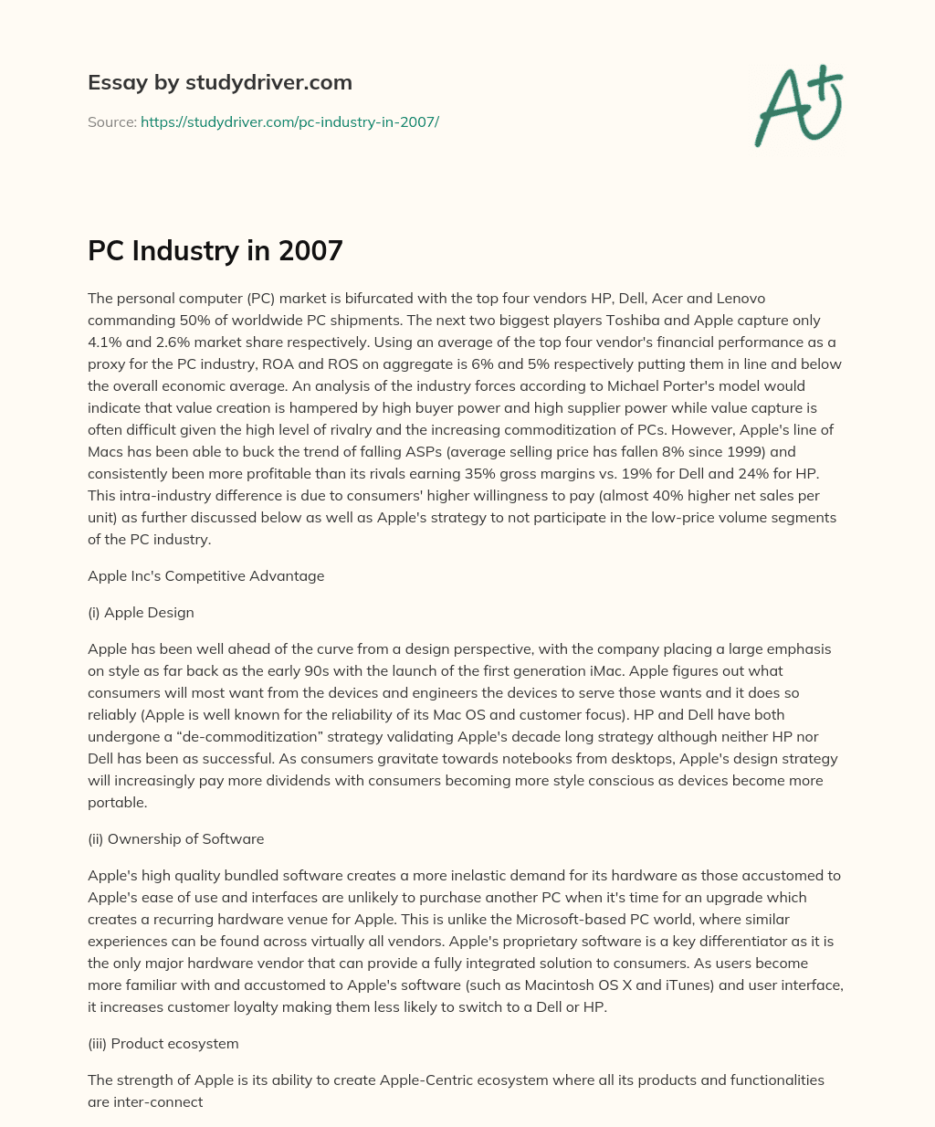 PC Industry in 2007 essay