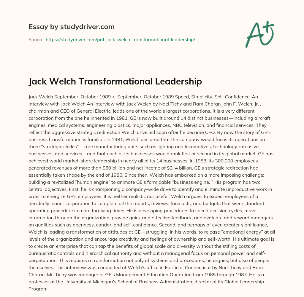 Jack Welch Transformational Leadership essay