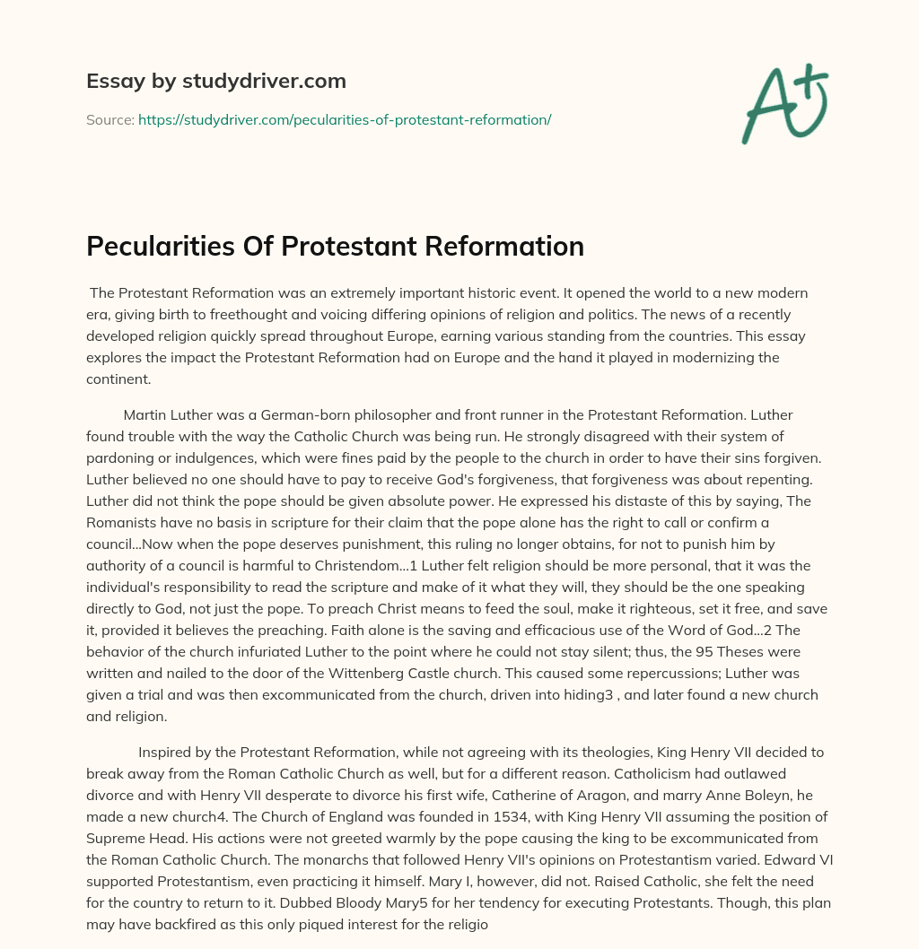 Pecularities of Protestant Reformation essay