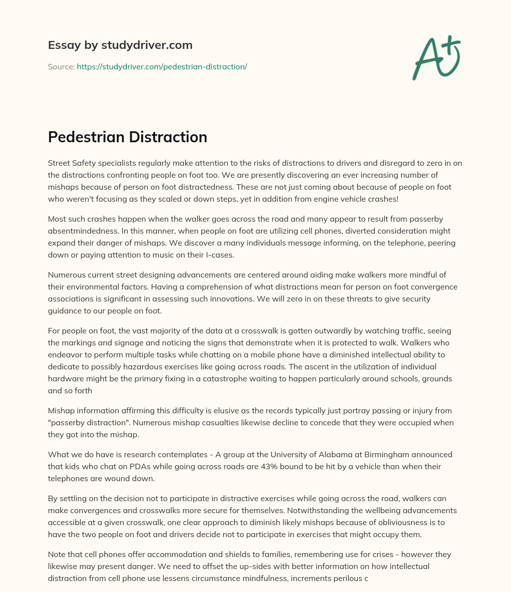 Pedestrian Distraction essay