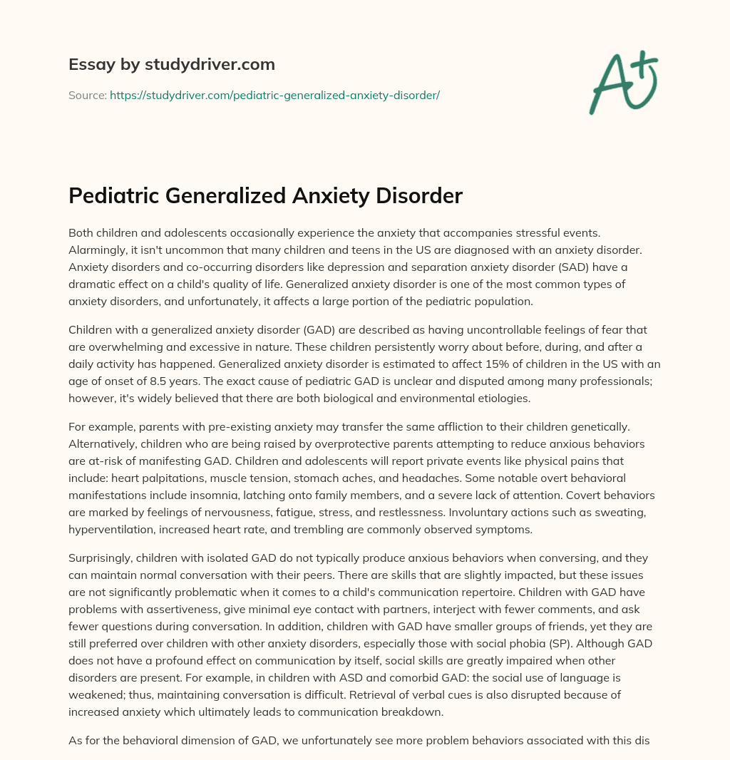 Pediatric Generalized Anxiety Disorder essay
