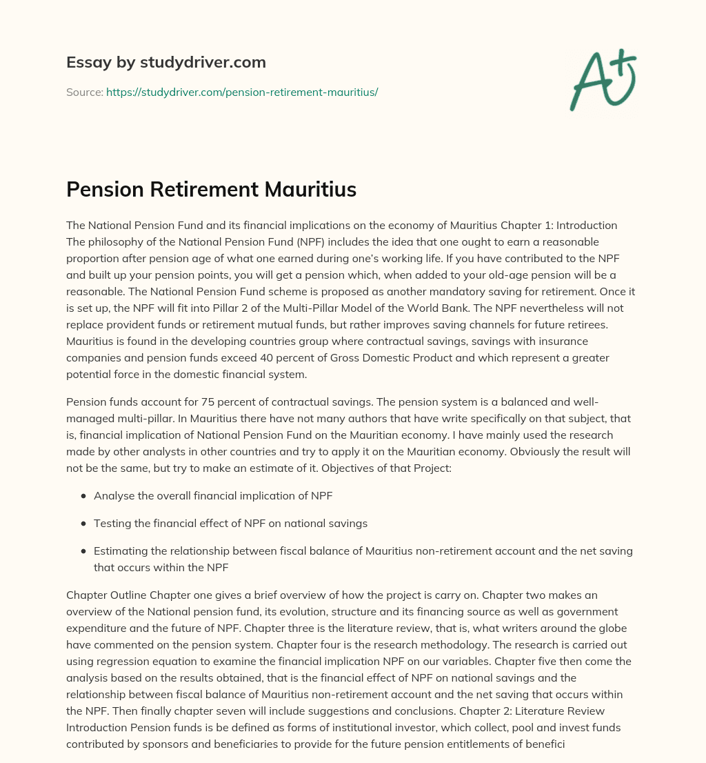 Pension Retirement Mauritius essay