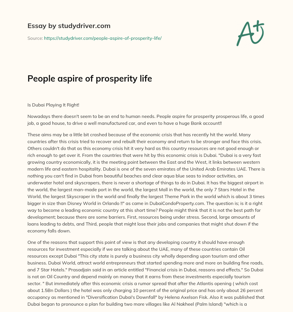 People Aspire of Prosperity Life essay