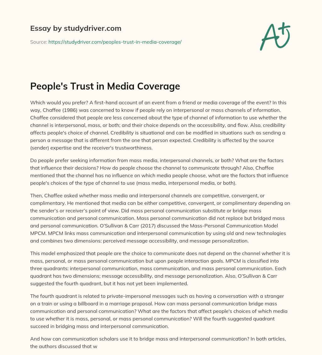 People’s Trust in Media Coverage essay