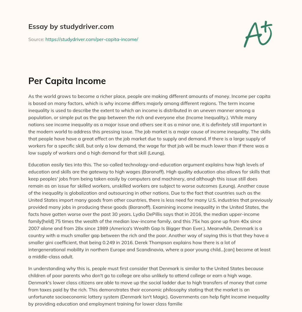 Per Capita Income essay