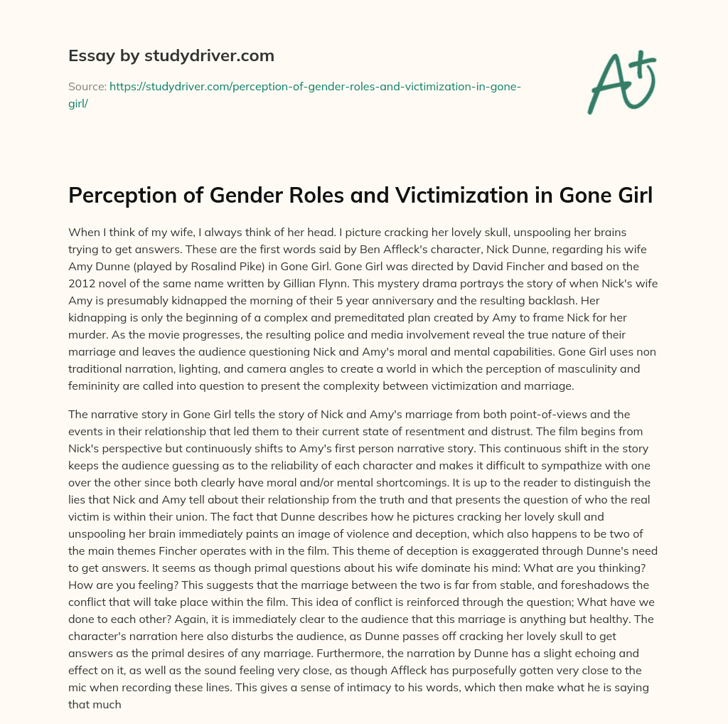 Perception of Gender Roles and Victimization in Gone Girl essay
