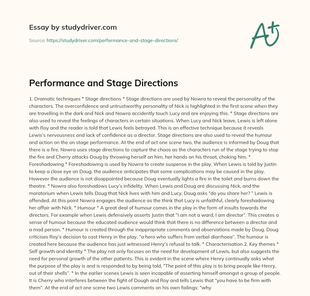 Performance and Stage Directions essay