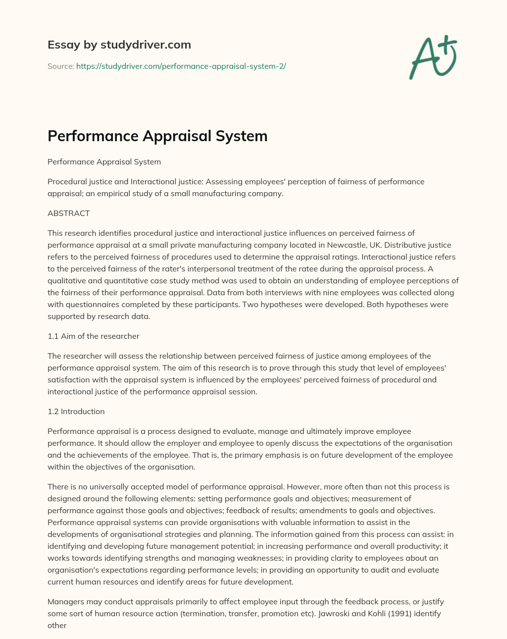 Performance Appraisal System essay