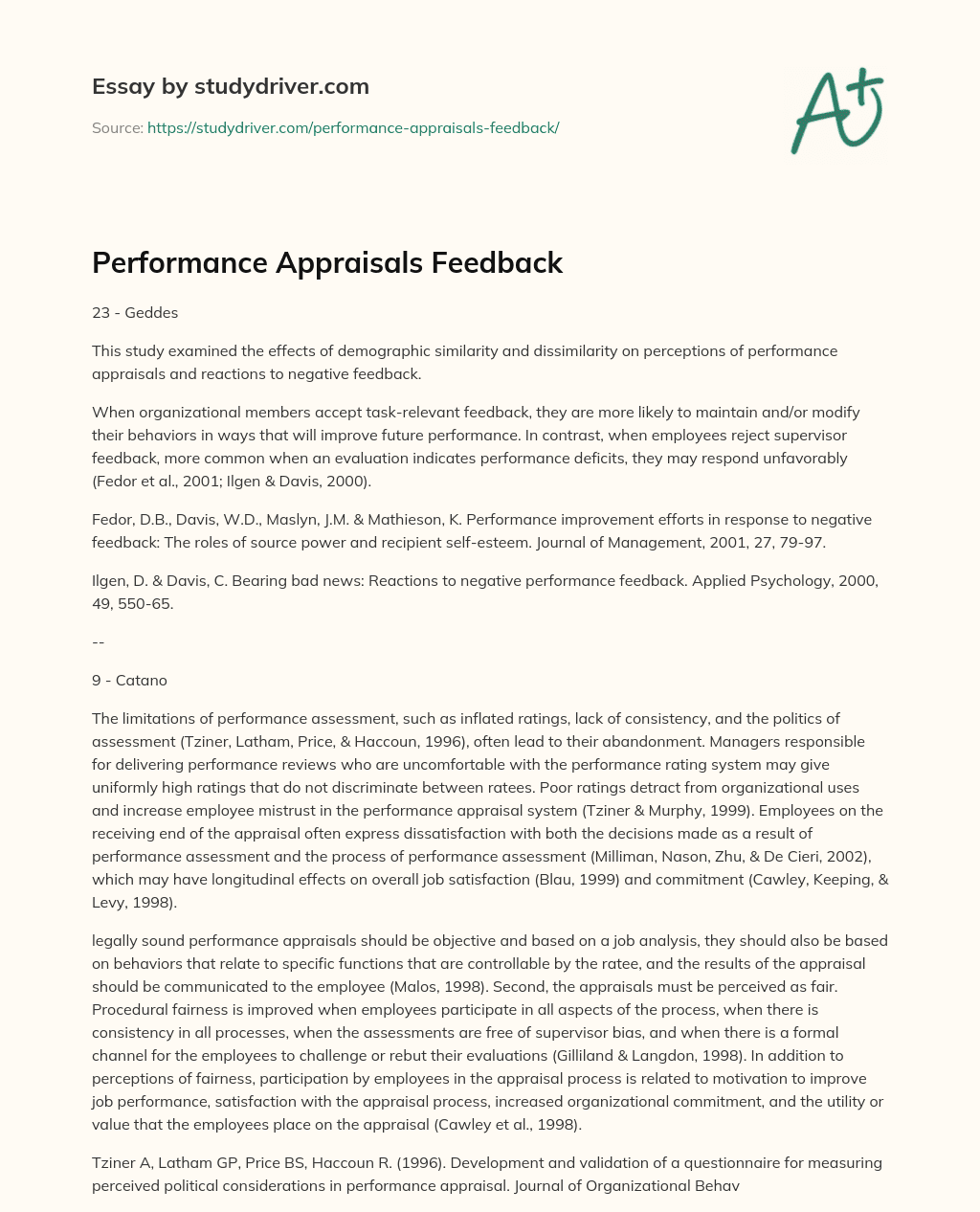 Performance Appraisals Feedback essay
