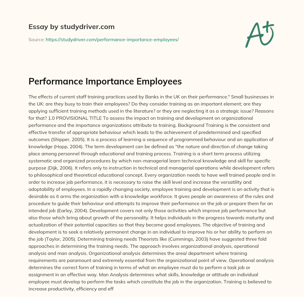 Performance Importance Employees essay