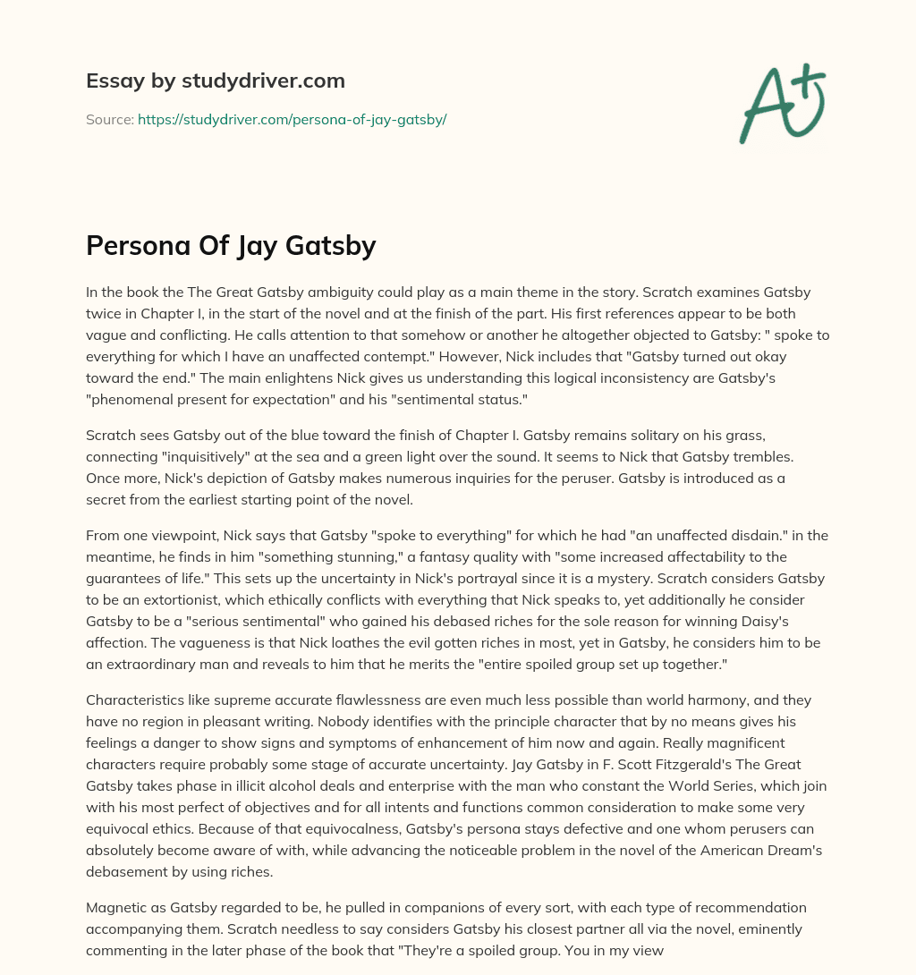 Persona of Jay Gatsby essay