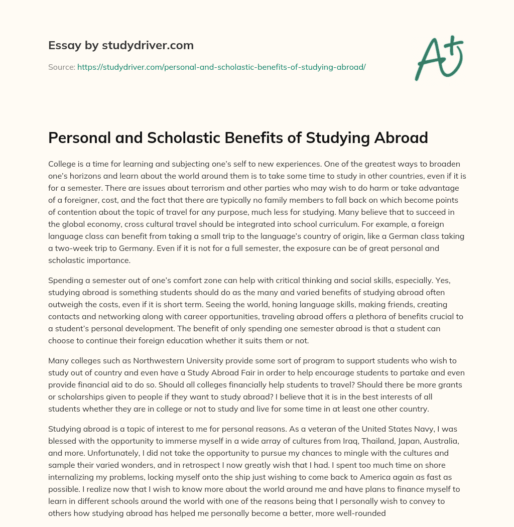 Personal and Scholastic Benefits of Studying Abroad essay