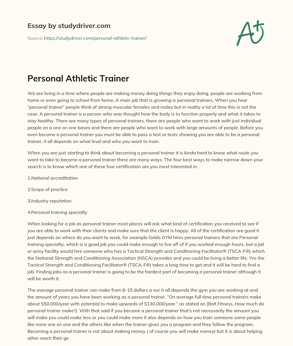 Personal Athletic Trainer essay