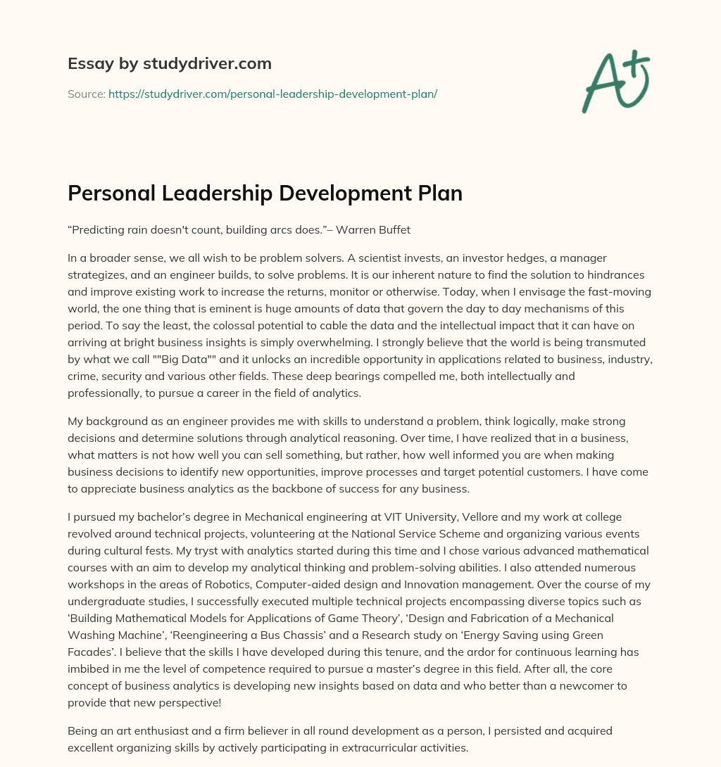 Personal Leadership Development Plan essay