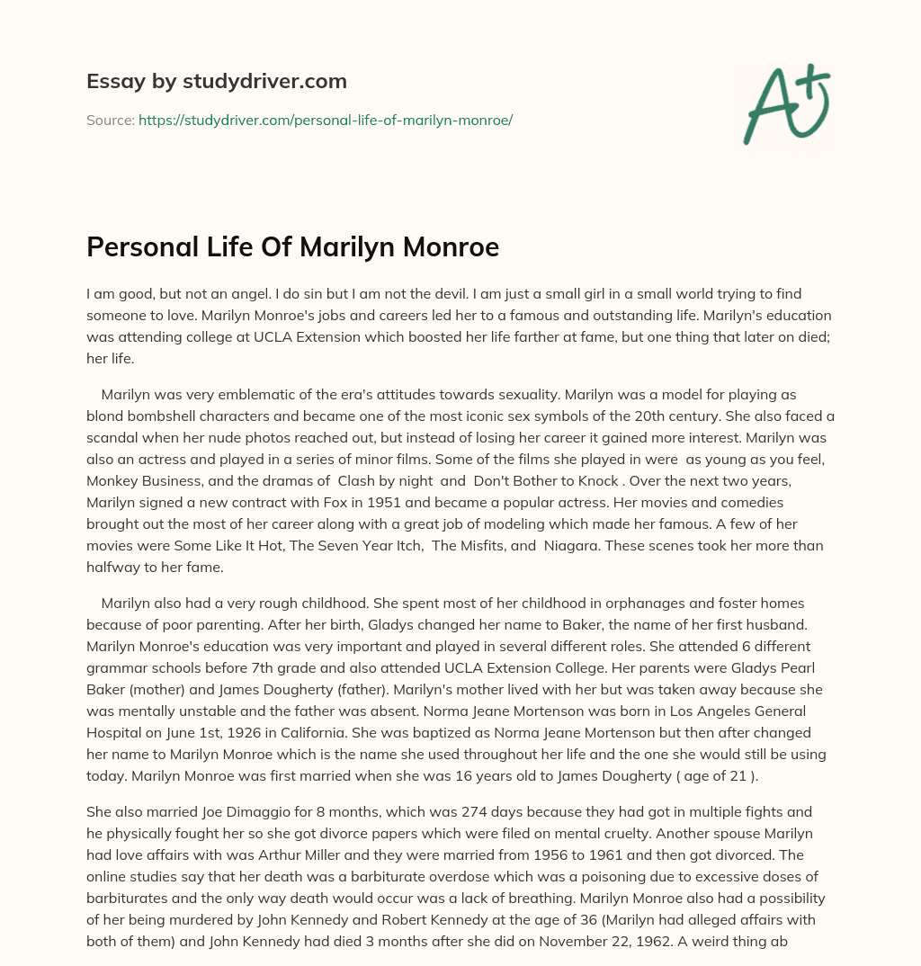 Personal Life of Marilyn Monroe essay