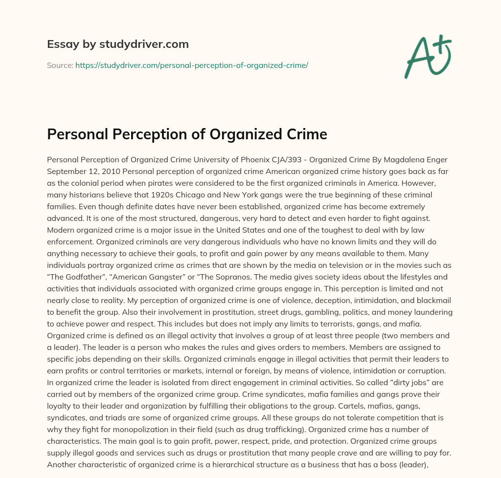 Personal Perception of Organized Crime essay
