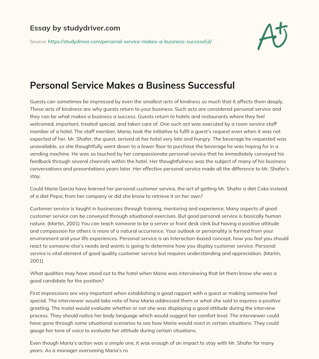 Personal Service Makes a Business Successful essay