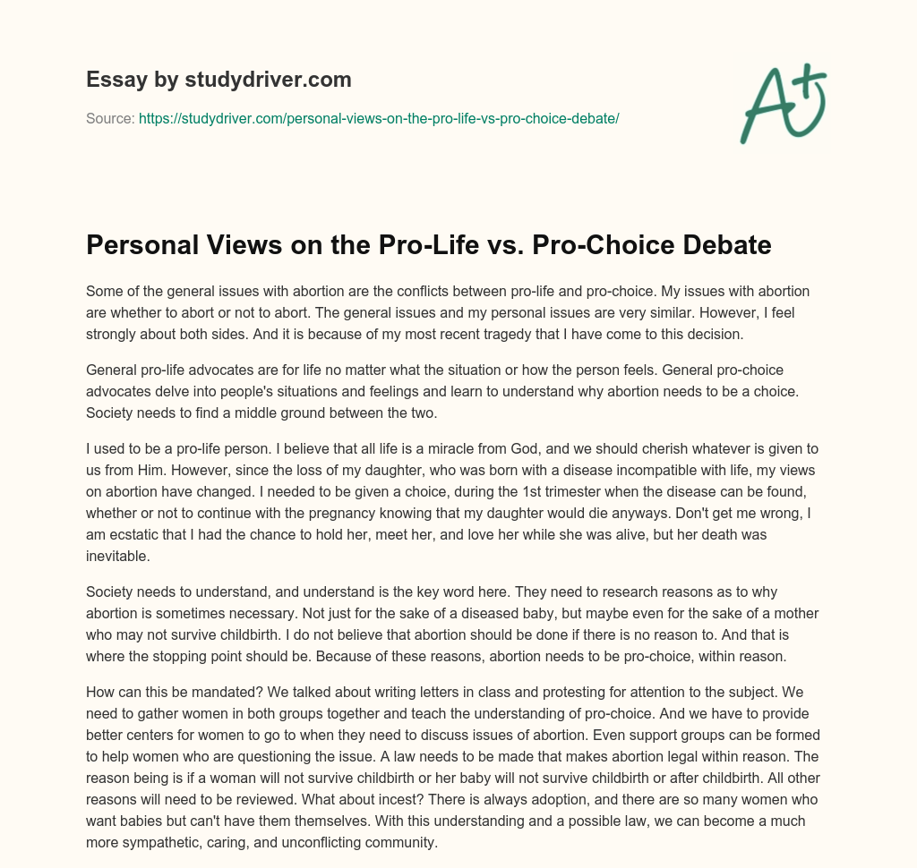 Personal Views on the Pro-Life Vs. Pro-Choice Debate essay