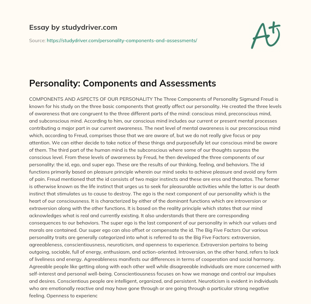 Personality: Components and Assessments essay