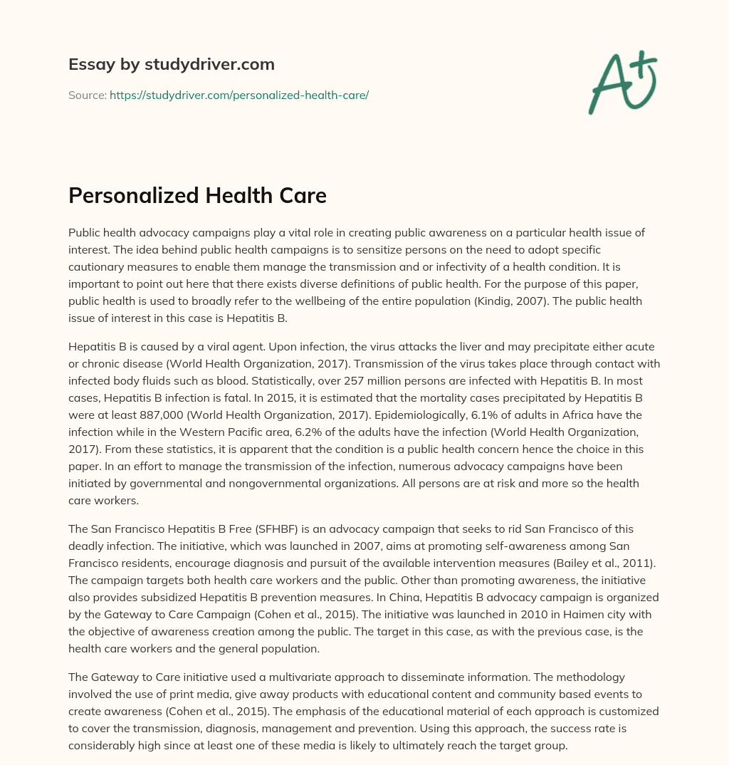 Personalized Health Care essay